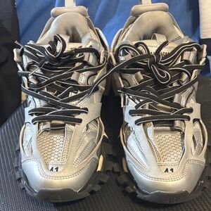 Balenciaga mens Silver and Black track Sneakers